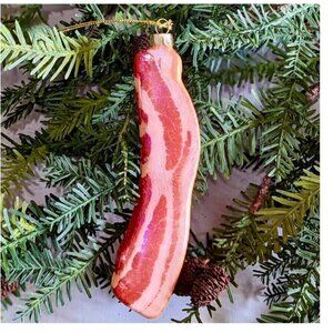 6.5" Juicy Slice of Glitter Bacon Glass Ornament Christmas Decor Gift